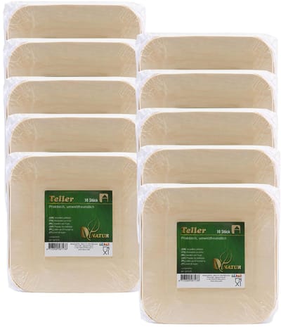 Humbert Feestbordjes - gebaksbordjes - van geperst hout karton - 100x - beige - vierkant - Dia 21 cm - party bordjes - wegwerp servies