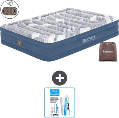 Bestway luchtbed - 2-Persoons - 152 x 203 x 36 cm - Blauw - Inclusief pomp - Reparatieset
