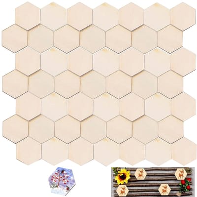 houtsnippers, 50 stuks zeshoekige beukenhout, diameter 5 cm, 2,5 mm dik, lichte houten uitsparingen, voor kunst, bordplaque, ornamenten of als decoratie, handwerk, beschilderen