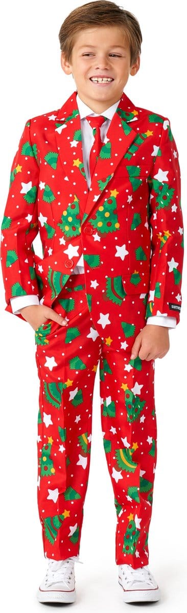 Suitmeister Christmas Trees Stars Red - Kids Pak - Kerst Outfit - Rood - 4-6 jaar - Maat S