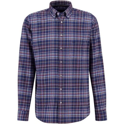 Fynch-Hatton Overhemd Multi Flanel Checks Button Down Scarlet-Blue / male