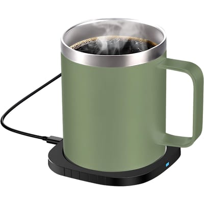 2 IN 1 Koffiemokverwarmer en draadloze oplader met beker en deksel 55 graden Celsius / 131 Fahrenheit Intelligent Constant groen