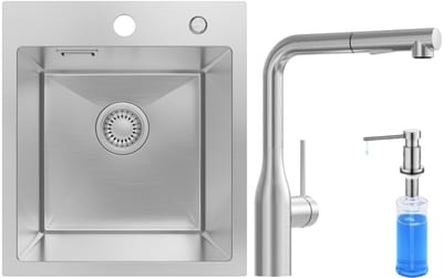 SOFETIY MAX Spoelbak voor keuken 40x45 cm - Spoelbak Keuken Met Keukenkraan en Zeepdispenser 300ML - Spoelbakken Keuken Geborsteld RVS - Wasbak Keuken - Voor Kasten van 40 cm