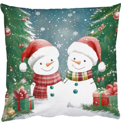 Sierkussens - Kussentjes Woonkamer - 50x50 cm - Sneeuwpop - Kerstsneeuw - Groen - Rood