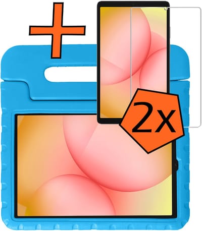 Hoesje - Geschikt voor Samsung Galaxy Tab A11 - Met 2x Screenprotector - Kinderhoes Shockproof Bumper - Kidsproof Case - Tablet Hoes - Kinder Hoes Cover - Blauw