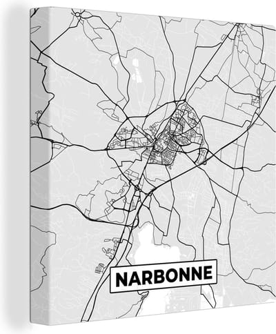 Canvas Schilderij Frankrijk - Plattegrond - Kaart - Narbonne - Stadskaart - 20x20 cm - Wanddecoratie