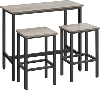 VASAGLE - Bartafel en 2 barkrukken - stalen frame - houten blad en zitting - lengte tafel 100 cm - Industriële Stijl - Melange Grijs en Zwart