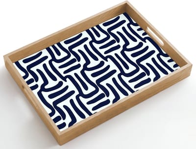 Dienblad hout 50x35 cm - Schootdienblad - Abstract - Modern - Blauw - Borrelplank rechthoek - Plateau dienbladen