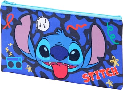 Disney Lilo & Stitch - etui canvas xl - 14 x 25 cm - Stitch music - radio dj muziek - blauw - pennenzak