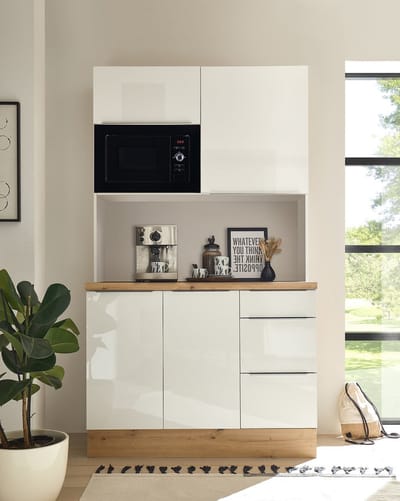 Goedkope keuken 120  cm - mini keuken met apparatuur Marleen - Wit/Wit - Geen kookveld           - magnetron - kleine keuken - compacte keuken - keukenblok met apparatuur