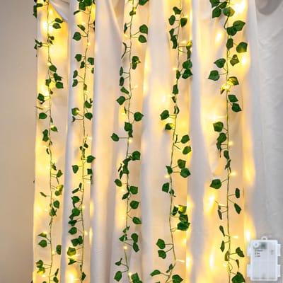 Ivy Lichtsnoer voor binnen en buiten, 5 m, 50 leds, klimop, kunstlichtketting met timer, warmwit, lichtketting, bladeren, voor kinderkamer, slaapkamer, bruiloft, lentedecoratie