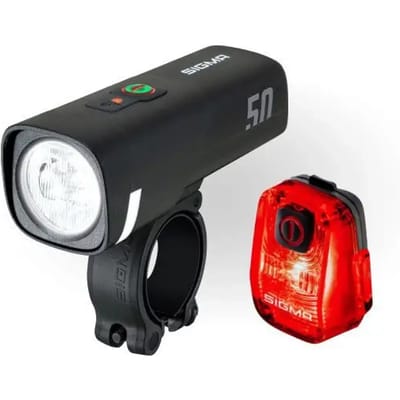 Sigma Aura 50 / Hiro 10 Set Fietsverlichtingsset LED-lamp werkt op batterij werkt op een accu Zwart