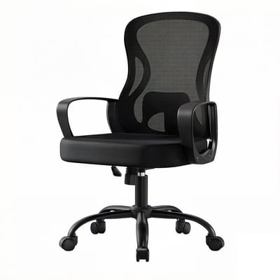 Ergonomische bureaustoel computerstoel 60 x 60 x (95.5-105.5) cm Zwart Met ademend gaas en comfortabele zitting, lendensteun en armleuningen In hoogte verstelbaar Stevige en duurzame metalen voet Eenvoudig te monteren