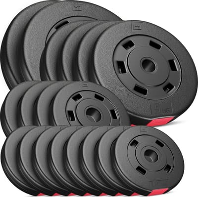 Hop-Sport Halterschijven Set 60 kg – Ø 30 mm – Kunststof – Set 2x10 kg 4x5 kg 4x2,5 kg 8x1,25 kg – Voor krachttraining
