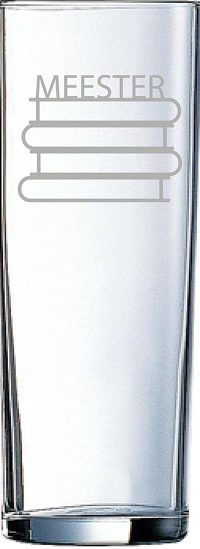 Gegraveerde longdrinkglas 31cl Meester met boeken