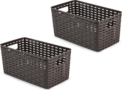 PlasticForte Opbergmand - 3x - Kastmand - rotan kunststof - donkerbruin - 5 Liter - 15 x 28 x 13 cm