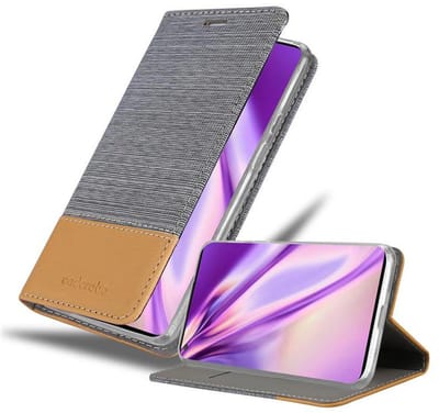 Cadorabo Hoesje geschikt voor OnePlus 8 in LICHTGRIJS BRUIN - Beschermhoes met magnetische sluiting, standfunctie en kaartvakje Book Case Cover Etui
