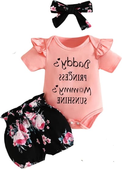 3-delig Kleding Set voor Meisjes, Korte Mouwen Jurk, Shorts en Romper voor 3-24 Maanden, Comfortabel en Stijlvol