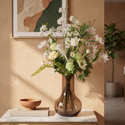Handgebonden Kunstboeket Harmony Berlin - Wit/Groen 85cm