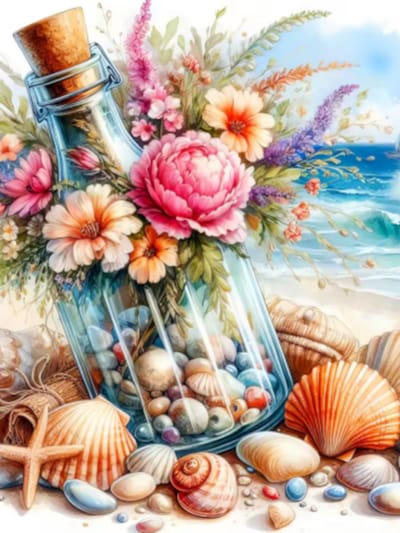 Diamond painting Strand flesje schelpjes 30x40cm vierkante steentjes