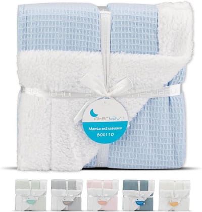 Zachte Babydeken Wafelstructuur Blauw - Warm & Dubbelzijdig voor Kinderwagen en Bedje