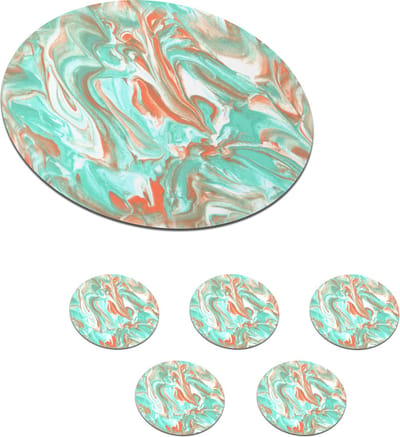 Onderzetters voor glazen - Rond - Marmer print - Neon - Patronen - Verf - 10x10 cm - Glasonderzetters - 6 stuks