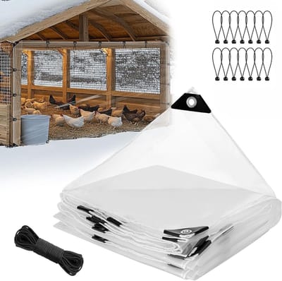 Duurzaam Transparant Zeil met Oogjes, Dikke Vinyl Isolatiefilm 1.80 x 2.8 m voor Kippenhokken, Terrassen en Beschutting met Elastische Koorden en Touw