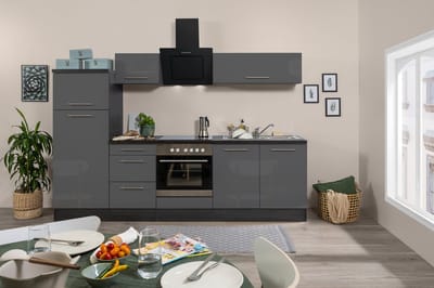 Goedkope keuken 270  cm - complete keuken met apparatuur Amanda  - Eiken grijs/Grijs - soft close - keramische kookplaat    - afzuigkap      - spoelbak