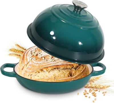 Gietijzeren Braadpan - Broodpan Dutch Oven - Zuurdesembrood Bakken - Extra Hoog Deksel - 22 cm - Pauwblauw