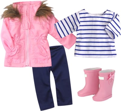 Sophia's Poppenkledingset voor Modepop - Parka Jas, T-Shirt en Regenlaarzen - Poppen Accessoires