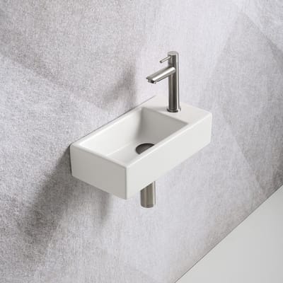 Fonteinset Mia 40.5x20x10.5cm mat wit rechts inclusief fontein kraan, sifon en afvoerplug RVS