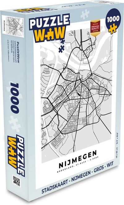 Puzzel Stadskaart - Nijmegen - Grijs - Wit - Legpuzzel - Puzzel 1000 stukjes volwassenen - Plattegrond