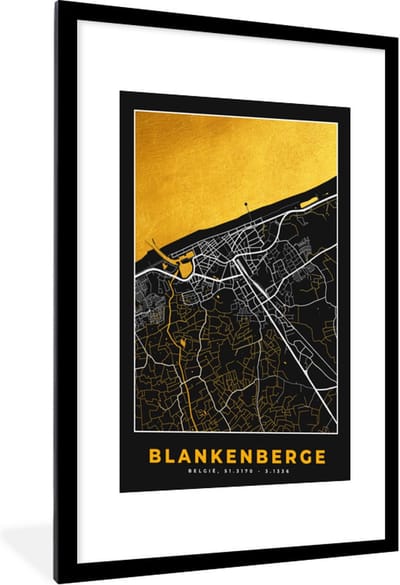 Fotolijst incl. Poster - Plattegrond - Stadskaart - Blankenberge - Goud - Kaart - 60x90 cm - Posterlijst