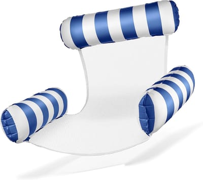 Opblaasbaar zwembadbed - Opblaasbare zwembadmatras - 3-in-1 zwembadhangmat - Gaasbodem met drie luchtbuizen - Opblaasbare hangmat voor volwassenen - Draagbare reisstoel/bed - Geschikt voor zwembaden/jacuzzi's - Donkerblauw