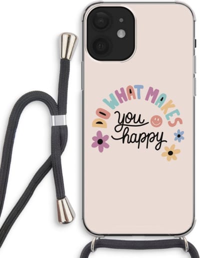 Case Company® - Hoesje met koord geschikt voor iPhone 12 hoesje met Koord - Happy days - Telefoonhoesje met Zwart Koord - Bescherming aan alle Kanten en Over de Schermrand