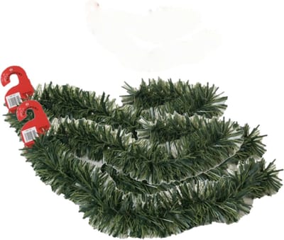 Kerstslingers - 2x stuks - glitter groen - folie lametta - 180 x 12 cm - extra brede slinger/kerstboom versiering