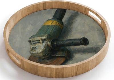 Dienblad rond 40x40 cm - Schootdienblad hout - Haakse slijper - Schilderij - Gereedschap - Borrelplank rechthoek - Plateau houten dienbladen