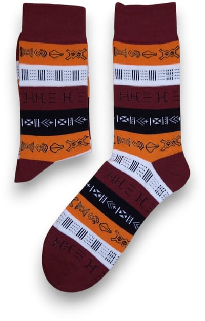 Afrikaanse sokken / Afro sokken - Bruine Bogolan Symbols - Afrika print kousen / Happy Colorful Socks / Vrolijke sokken Maat 41-46