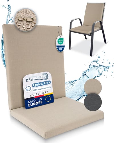 Beautissu QD-NL – Premium Tuinstoelkussens Lage Rug 105x48 cm – 100% Waterdicht – Weerbestendig – Sneldrogend – UV-bestendig – Natuur