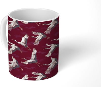 Mok - Koffiemok - Kraanvogels - Klassiek - Bordeaux - Mokken - 350 ML - Beker - Koffiemokken - Theemok