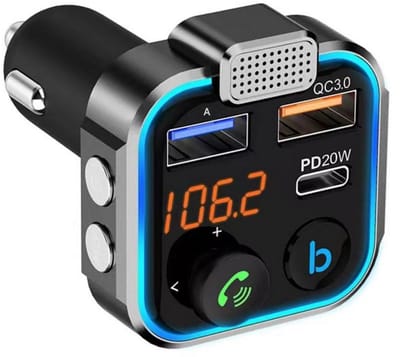 GELLDG Auto Bluetooth FM-zender - 36W Auto Bluetooth FM-zender V5.0 - Radio met subwoofer - Snelle autolader - Sigarettenaansteker-interface - Auto Bluetooth-adapter met handsfree-systeem - Microfoon met ruisonderdrukking