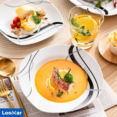 LooMar Serviesset – 24 delig – 6 persoons – Keramiek - Luxe – Bordenset – Dinnerborden - Wit met Print