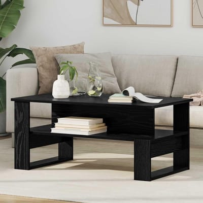 Houten salontafel - Moderne bijzettafel - Woonkamer decoratie - Met opbergplanken - 90 x 50 cm - Zwart eiken