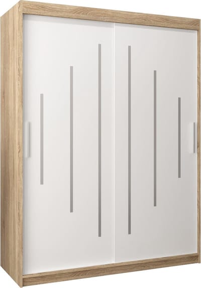 InspireMe - Kledingkast met 2 schuifdeuren, Modern-stijl, Een kledingkast met planken (BxHxD): 150x200x62 - MALTESE 150 Sonoma Eik + Wit Mat