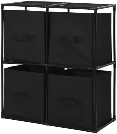 Opbergkast met manden - Stalen rek - Huis organiseren - Open constructie - 63 x 30 x 71 cm - Zwart