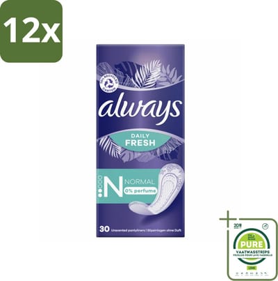 Always Daily Fresh - Inlegkruisjes - Normaal - Ongeparfumeerd - 30 Inlegkruisjes - Voordeelverpakking - 12 stuks - Inlegkruisjes - Always