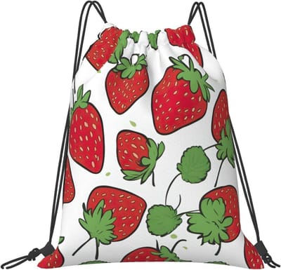Sporttas Aardbeienpatroon - Trekkoord tas - Fitness en reizen - Lichtgewicht materiaal - 40 x 35 cm - Wit