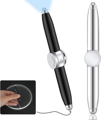 2 Stuks Metalen Twist Pen met LED Licht - Praktische Fidget Pen met Verlichte Punt voor Schrijven in het Donker, Ideaal voor Creatief Schrijven en Notities