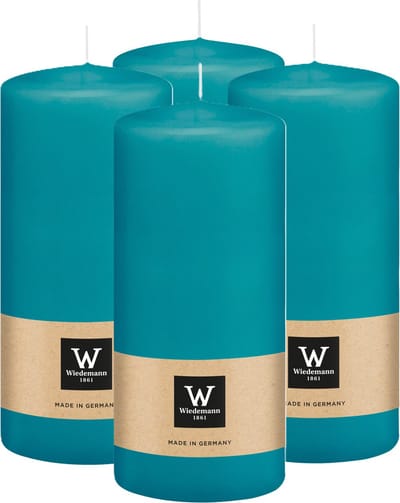Wiedemann Cilinderkaars/stompkaars - 4x - turquoise blauw - 15 x 7 cm - 63 branduren - zuilkaarsen