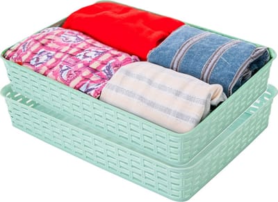 Hega Hogar Opbergmandje/ladeverdeler - 2x - mintgroen - 4.5 liter - kunststof - 26 x 35 x 6 cm - kastmandjes - manden